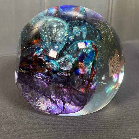 Signed Robert Held Art Glass Paperweight Vintage Studio Glass Orb Purple & Teal - Picture 7 of 12